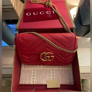 Gucci Double G Marmont Mini Red Quilted Shoulder Bag